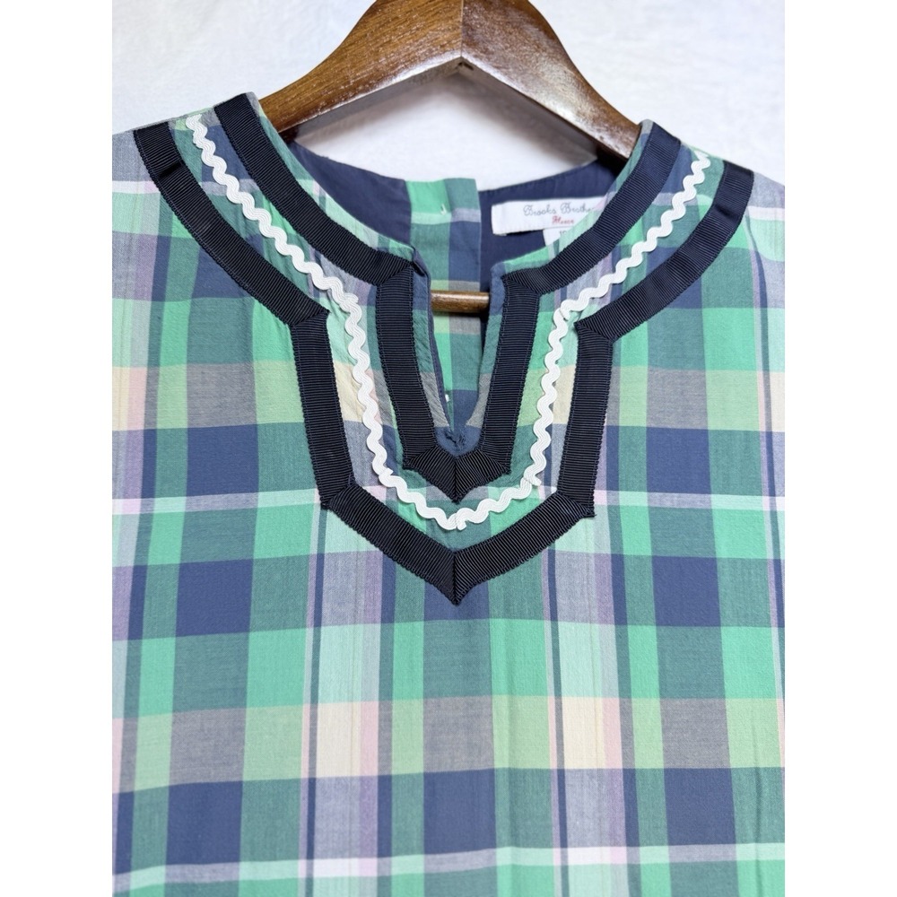 Brooks Brothers Fleece Girls Blue Green Plaid Cotton Shift Dress Size 16 Preppy